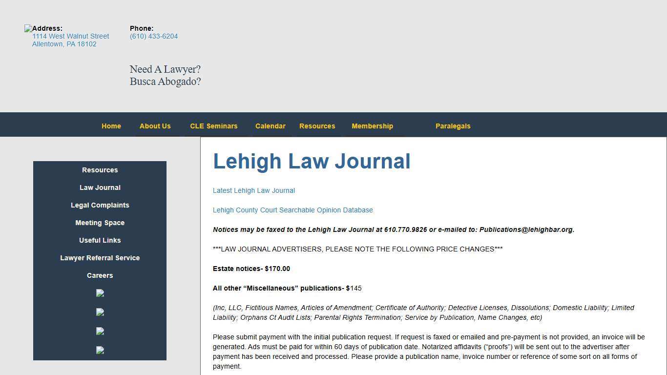 Law Journal Bar Association of Lehigh County